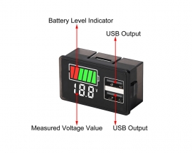 DC8-30V Battery Capacity Monitor with Voltage Display, 2-USB Port Voltage and Power Display Meter, Suitable for Car/Boats/Electric Bicycle